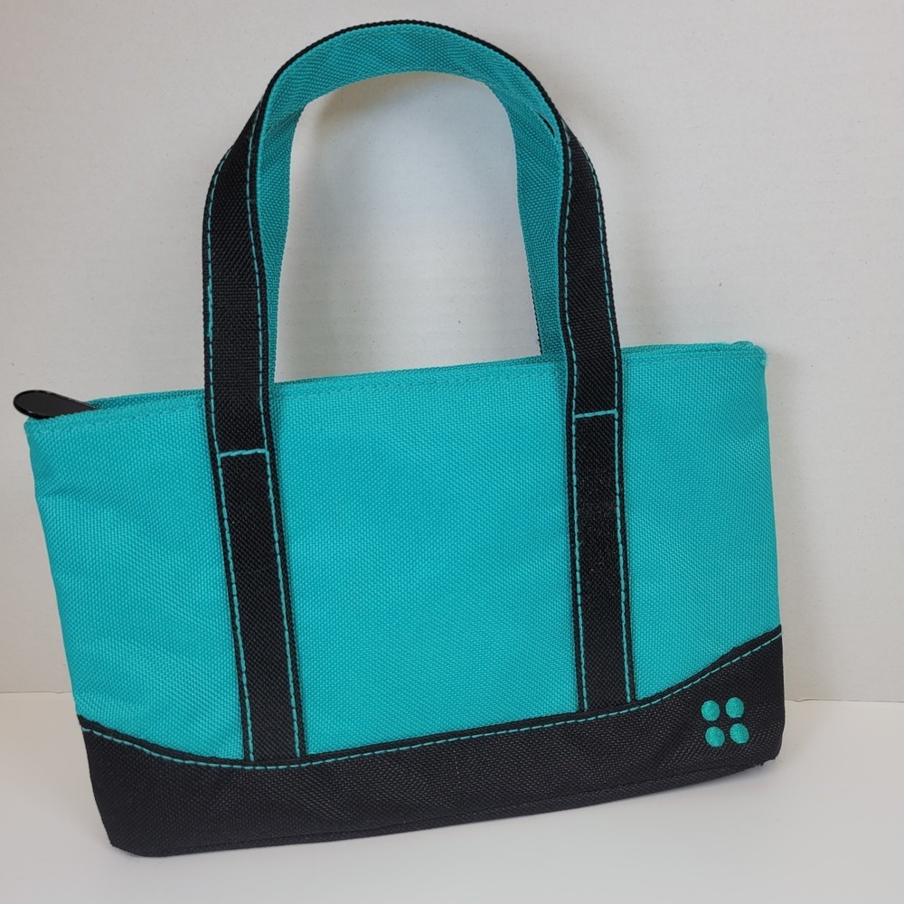 Seasonique Small Canvas Zip Tote Bag‎ Teal Black Travel Purse Cosmetic Carryall